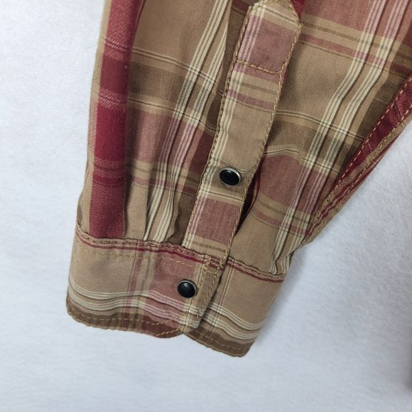 Mossy Oak Mens Western Shirt Pearl Snap Red Tan Plaid XXL Cotton Poly Button Up - Picture 4 of 6